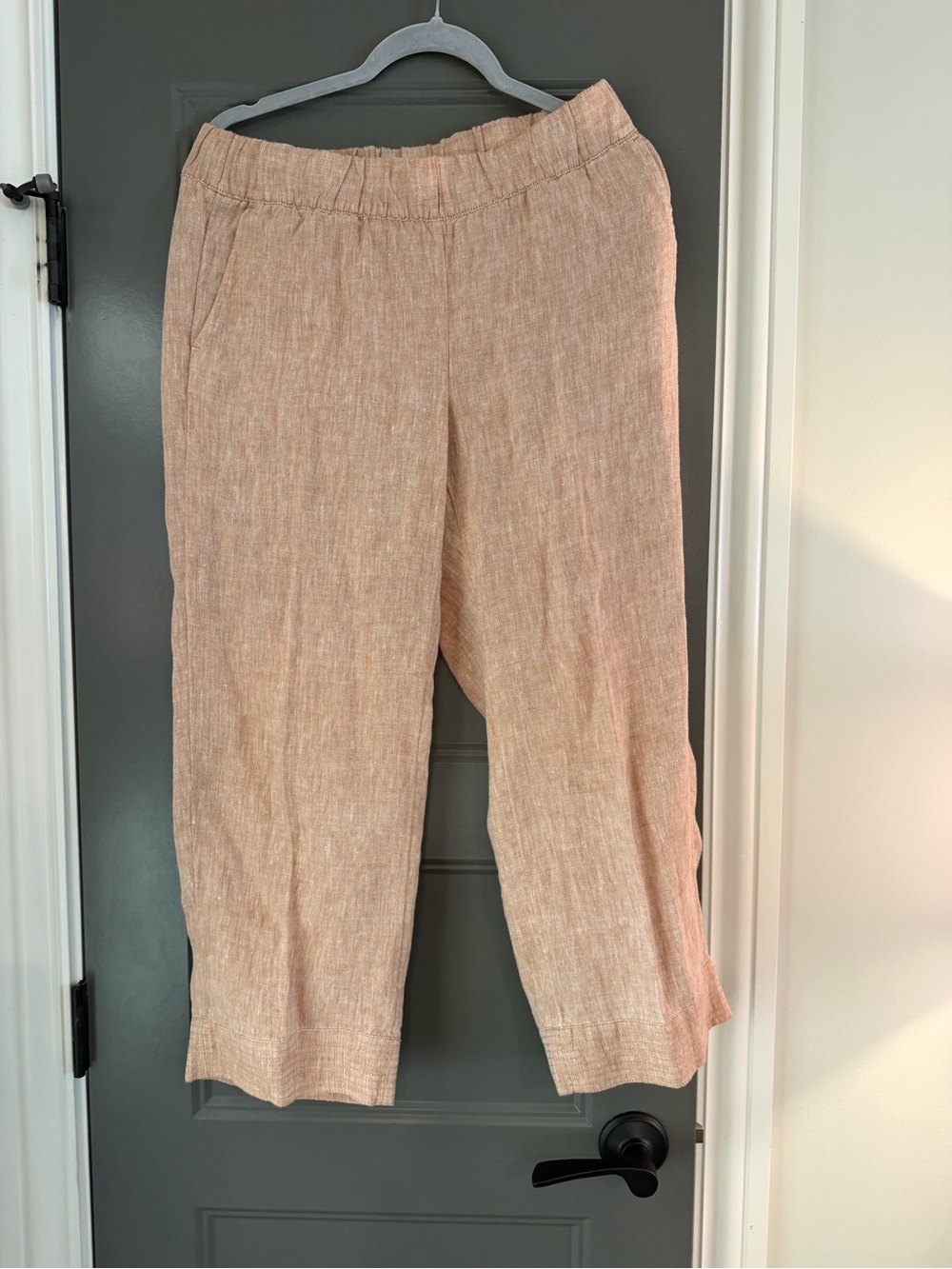 Relaxed Peach Cropped Linen-Blend Capris S